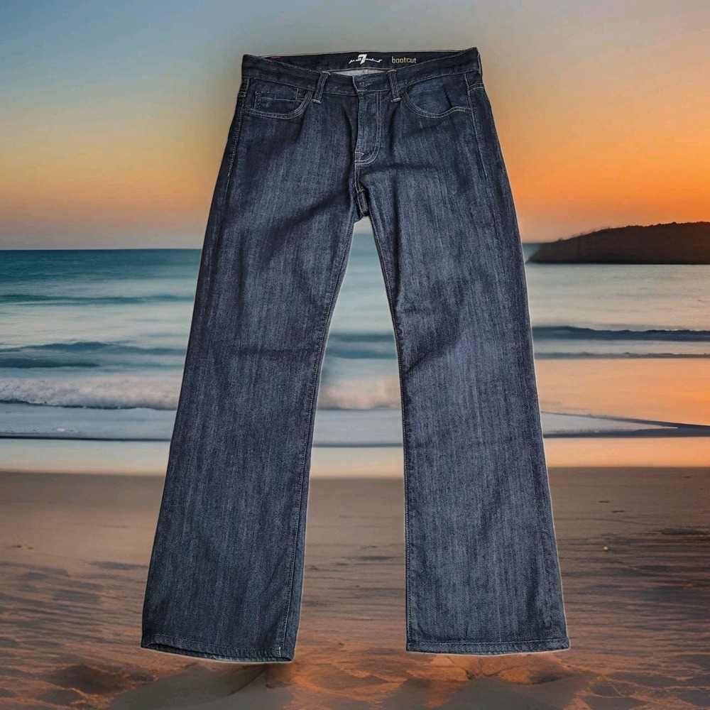 👖7 For All Mankind Jeans Mens 32 (33x30) Dark Wash Western Bootcut Stretch